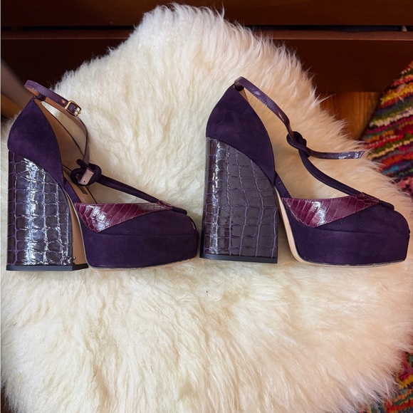 Zac Posen Eggplant Purple Suede Platform Shoes - Picture 2 of 4